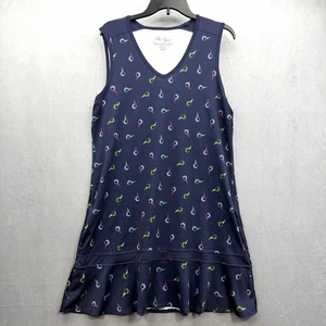 LILLIE GREEN Golf Print Kleid blau ärmellos Taschen V-Ausschnitt süß!! Damen Gr. L - Bild 1 von 11