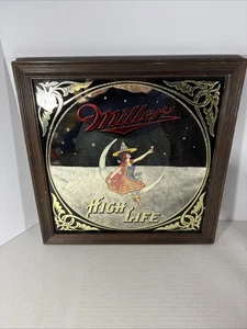 Miller High Life Pub Spiegel 14x14 Vintage Mädchen auf Mondsichel 1980 - Bild 1 von 6