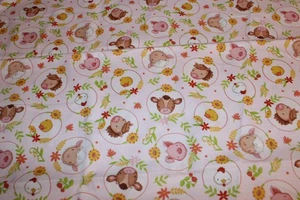 Baby Farm Animals on Pink Fabric Traditions Cotton Fabric 29x44 - Picture 1 of 1