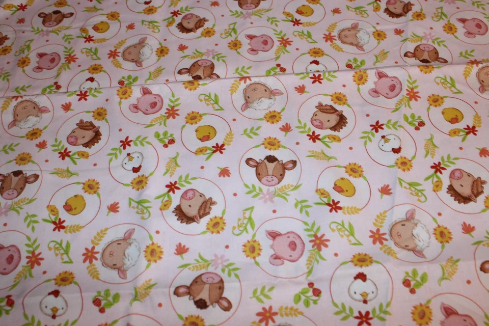 Baby Farm Animals on Pink Fabric Traditions Cotton Fabric 29x44 - Image 1 of 1