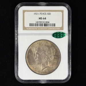 Dólar de la Paz 1921 $1 MS64 NGC - Aprobado por CAC - Bonita moneda de mejor fecha - Imagen 1 de 4