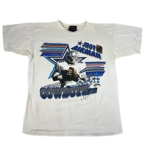 Vintage 90s Troy Aikman Dallas Cowboys NFL Graphic T Shirt White Size Large - Bild 1 von 9