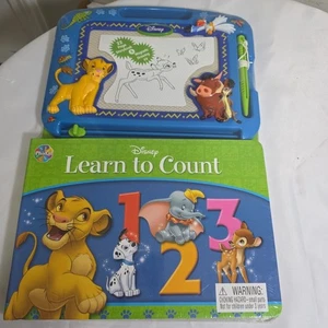 Disney LEARN TO COUNT Magnetic Drawing Board & Book Combo SIMBA TIMON PUMBA New - Imagen 1 de 5