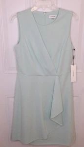 Hermoso vestido para mujer Calvin Klein sin mangas con volantes plisados laterales, verde azulado talla 8 - Imagen 1 de 5