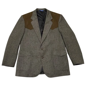 Vintage Pendleton Tweed Sport Coat 46 Long Blazer Wool Gray Elbow Patch Western - Picture 1 of 11