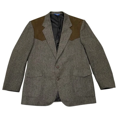 Vintage Pendleton Tweed Sport Coat 46 Long Blazer Wool Gray Elbow Patch Western - Image 1 of 4