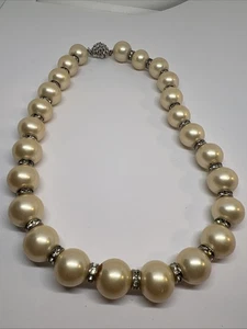 Vintage Signed CINER Glass Faux Pearl Rhinestone 17” Necklace (8992) - Picture 1 of 9