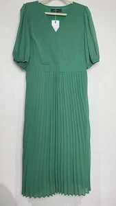 Merokeety Gr. XL Damen Grün Kleid Crinkle Rock V-Ausschnitt Kurzarm Neu mit Etikett - Bild 1 von 22