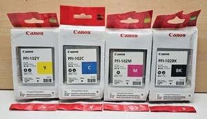 New Genuine Canon PFI-102Y PFI-102C PFI-104M PFI-102BK Inkjets Set Of 4 - Sealed - Picture 1 of 11