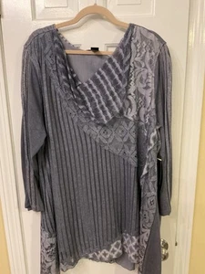 Ali Miles Übergröße 3X stahlblau Bluse Top tragbar Kunst neu mit Etikett Größe 3X - Bild 1 von 6