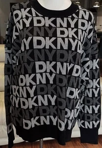 dkny Women's Sweater Black Silver Metallic Logo 2XL Plus - Picture 1 of 7