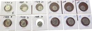 Lot (12) 1988 Coins Denver and Philadelphia, 9 Dimes 3 Nickle's - Picture 1 of 14