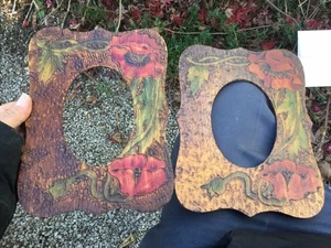 Dos marcos de madera florales pirográficos arte flamenco circa 1910 sin res.  - Imagen 1 de 7