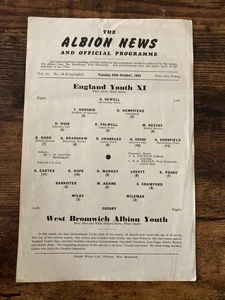 West Brom Youth v England Youth XI 1959 1959/60 single sheet friendly FREE POST - Picture 1 of 2
