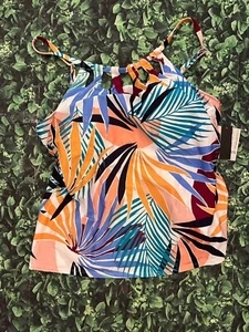 TROPICAL LEAVES Tankini Xxl Multi Color Underwire Suit Top Nwt Adjustable - Picture 1 of 2