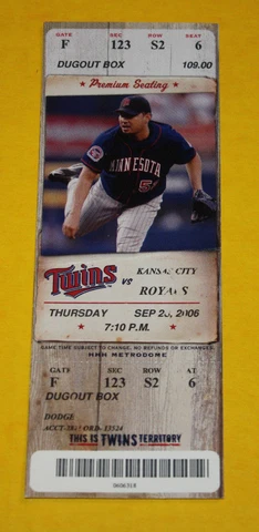 Minnesota Twins Ticket Stub | September 28 2006 | Joe Mauer HR Michael Cuddyer H Cover