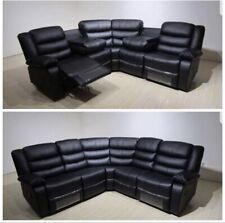 Roma Black Recliner Leather Corner Sofa | Manual Reclining | Cup Holders