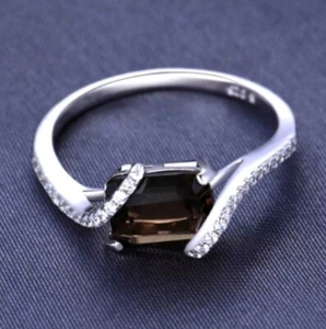 Smaragdschliff Rauchquarz 925 Sterling Silber Ring - Bild 1 von 4