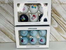 LIFE IS GOOD 2 SETS OF 6 VALENTINE'S DAY GLASS ORNAMENTS HEART Pride Tree