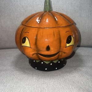 Johanna Parker Design Large Halloween Pumpkin JOL Cookie Jar Canister - Picture 1 of 8