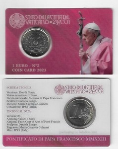 NEW!!! Pope Francis Pope Francis Vatican Coin Card 2023 1 EURO. Official No. 2