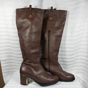 Eric Michael Leather Boots Brown Tall Pebble Gold Heel Sz US 9.5-10 EU 40 Knee - Picture 1 of 9