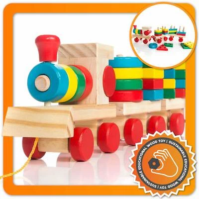 ALL KIDS UNITED Kinder Holzeisenbahn Spielzeug Eisenbahn aus Holz Holzzug Steckspiel Steckwürfel