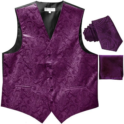New Men's Formal Vest Tuxedo Waistcoat_2.5" necktie set paisley wedding Purple - Image 1 of 4