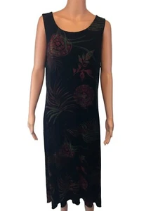 Cato Sz Large Maxi A-Line Asymmetric Dress Black Floral Sleeveless Stretchy - Picture 1 of 9
