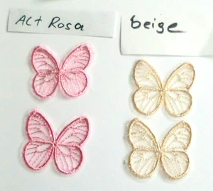 C)4x Aufnäher Schmetterling Kinder Mütze Kleid Shirt usw. u nähen Alt rosa,beige - Bild 1 von 3