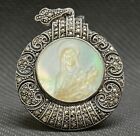 Europe 1930 Old Pendant Therese of Jesus, Mother of pearl, silver, markesites
