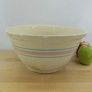 McCoy Pottery Ovenproof USA #12 Mixing Bowl Pink Blue Stripes 12" - Picture 1 of 6