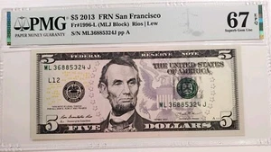 United States-Federal Reserve 5 Dollars 2013 Fr#1996-L (MLJ Block) Grade 67 EPQ - Picture 1 of 6