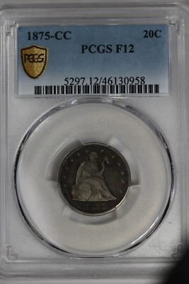 1875-CC .20 PCGS F12 TWENTY CENT PIECE ODD DENOMINATION 20C - Image 1 of 2