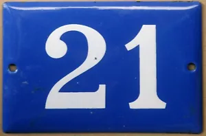 Old vintage blue French house number 21 door gate plate steel enamel plaque sign - Picture 1 of 1