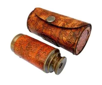 航海黄铜间谍玻璃古董海盗瞄准镜带皮革盒礼物 — 第 1/4 张图片