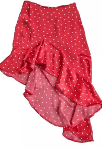 Forever 21 Satin Herz Print Rüschen Rock Damen S rot weiß Hi Lo Salsa Tanz - Bild 1 von 9