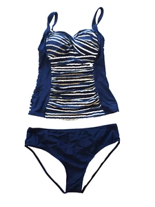 Marks & Spencer UK 14/XL Navy Mix gepolsterter integrierter BH Tankini Set - Bild 1 von 3
