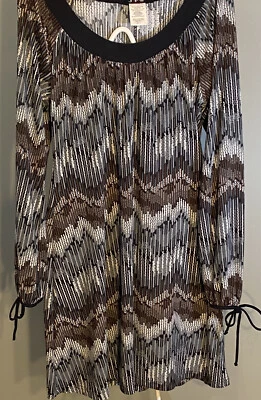 Women’s JFW Just For Wraps Long Sleeve Dress Size L Grey Brown Black Pattern - Image 1 of 4