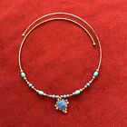 Gold Wire Choker Necklace Blue Tumbled Stone Citrine Lapis 925 Silver Signed Vtg