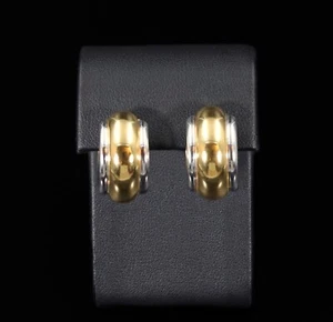 Elegant Italian 14K Gold Two Color Buffy Huggie Hoops Earrings - Picture 1 of 6