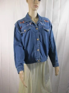 Casey Coleman Denim Women Jacket Sz Med. Beading Embroidery Lady w/dogs - Picture 1 of 10