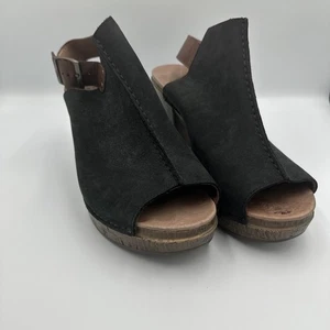 EUC Dansko Sandals Womens 41 Reggie Slingback Black Leather 9.5 Block Heel - Picture 1 of 7