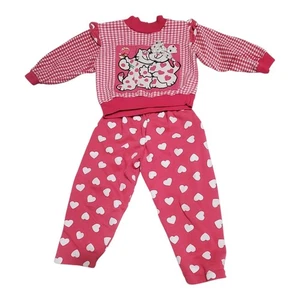 Vintage Young Hearts 2 Stück 3T Sweatshirt Jogginghose Rosa Katzen Herzen Rüschen - Bild 1 von 24