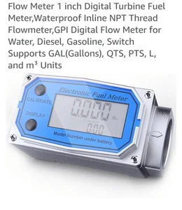 Flow Meter 1" Digital Turbine Fuel Meter Waterproof Inline NPT Thread Flowmeter - Picture 1 of 7
