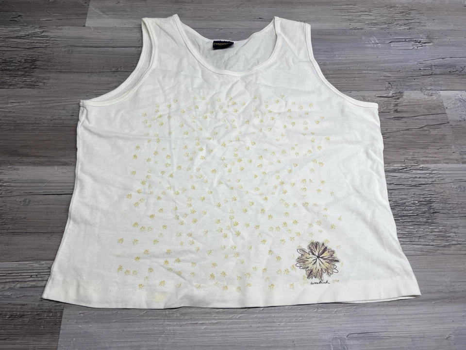 Camisa Woolrich Vintage Mujer Talla L Blanca Camiseta sin Mangas Arte Floral Hecha en EE. UU. Años 90 Foto 1 de 4
