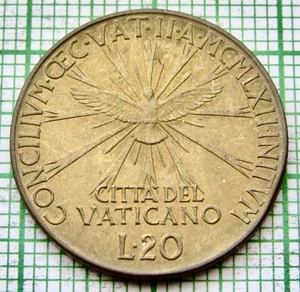 VATICAN Pope PAUL VI 1962 20 LIRE, Dove - Second Ecumenical Council UNC - Picture 1 of 6