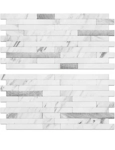 AULIGET 20 Sheets Faux Stone Peel and Stick Backsplash,Marble White Metal Silver - Picture 1 of 11