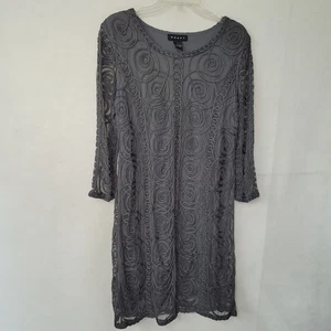 Vestido de Diseñador Weavz Gris Remolino Bordado Malla Superposición L Manga Larga Funda - Imagen 1 de 11