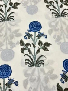 3 Yards Fabric Indian Blue Floral Hand Block Print Cotton Fabric Sewing Fabrics - Picture 1 of 11